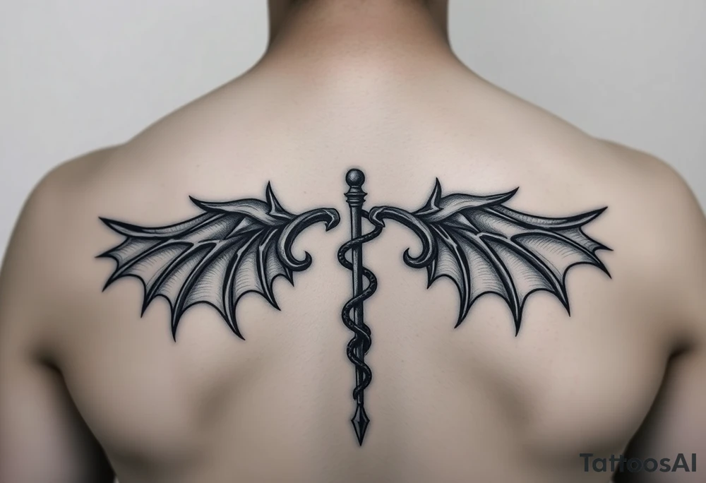 Gothic emo thorns Caduceus tattoo but keep it simple make demon wings tattoo idea