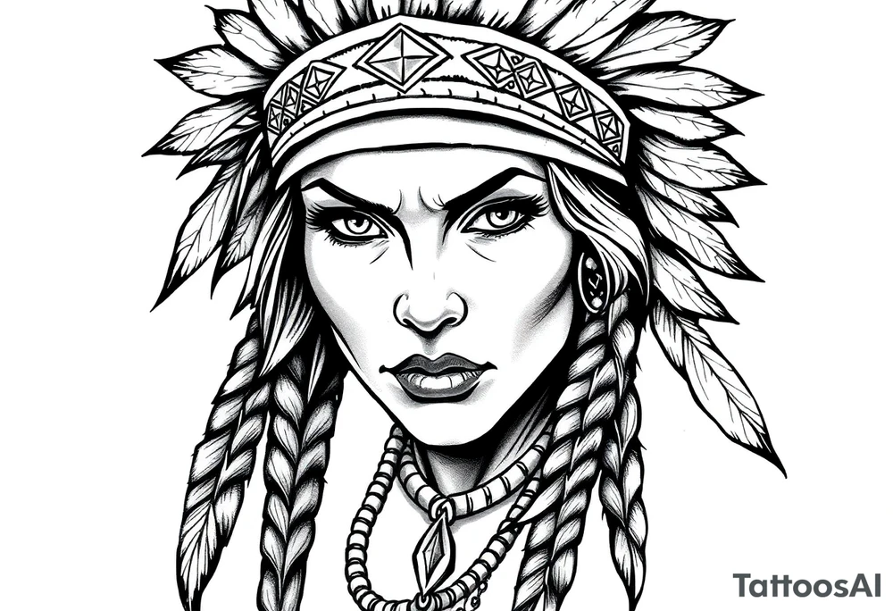 Fierce Female Native American with headband tattoo idea