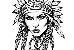 Fierce Female Native American with headband tattoo idea