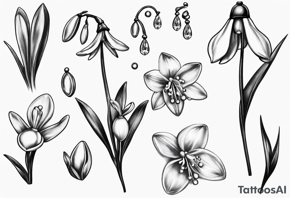Snowdrop and jewels tattoo idea