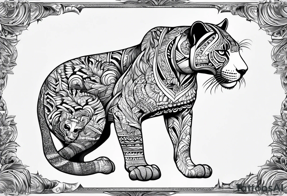 aztec black jaguar sitting tattoo idea