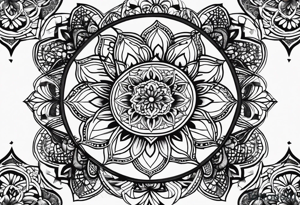 flower of life with henna pattern for sleeve tattoo idea