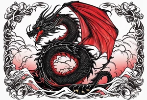 Black dragon. Red Lycoris radiata. Lightning. No background. tattoo idea