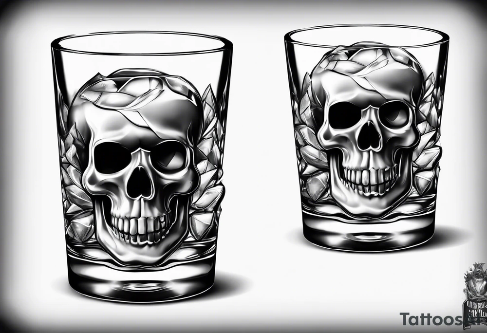 Whiskey glass with skull ice cubes tattoo idea Whiskey glass with skull ice cubes tattoo idea