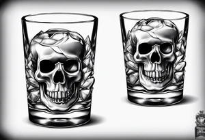 Whiskey glass with skull ice cubes tattoo idea