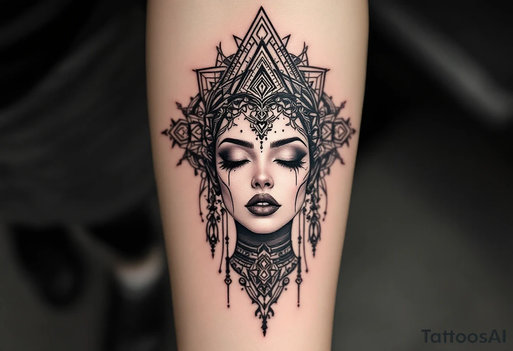 beautiful woman dmt deity with sacred geometric patterns behind head tattoo idea beautiful woman dmt deity with sacred geometric patterns behind head tattoo idea