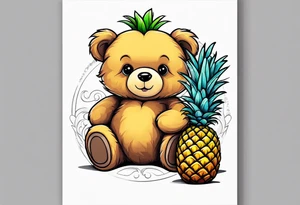 Teddy bear hugging a pineapple tattoo idea