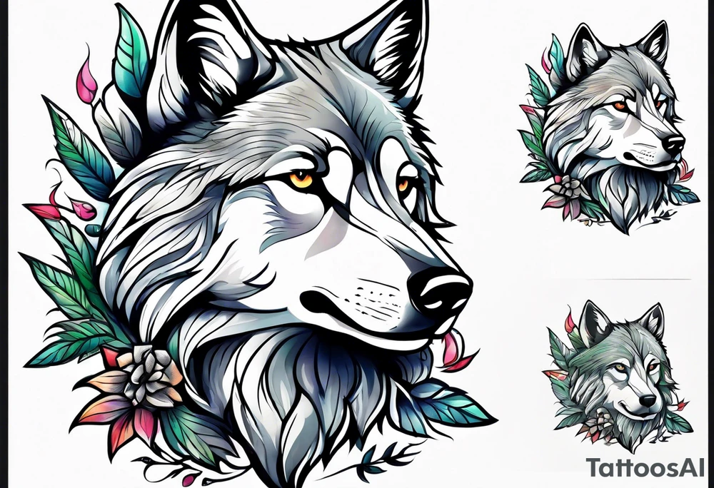 Weed wolf tattoo idea