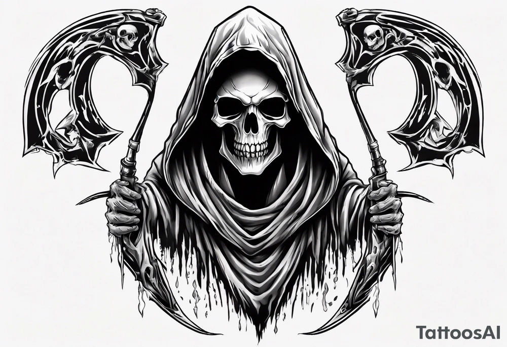 hooded reaper upper body no skull tattoo idea