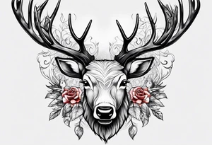 back tattoo of a front view reindeer with half the face as a skull tattoo idea