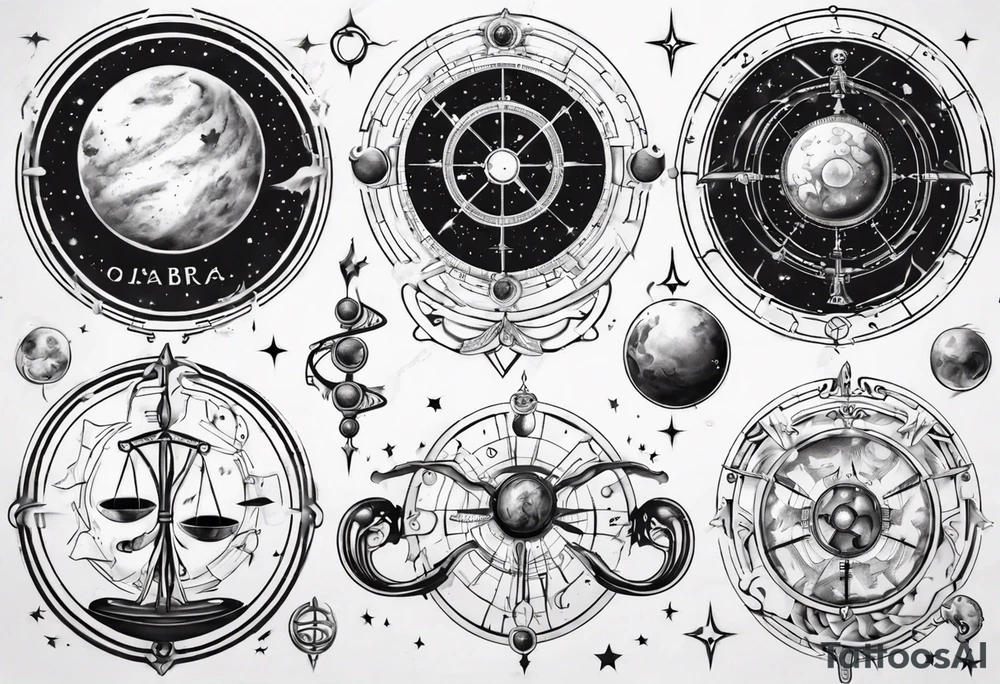 Astronomy, planet, zodiac, libra tattoo idea