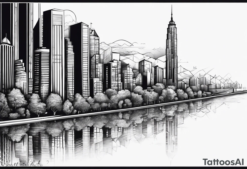 City with tall building leg sleeve tattoo idea
