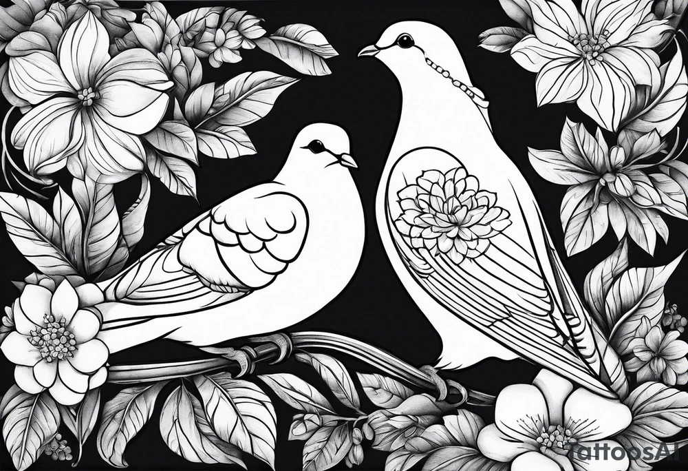 Dove, flower, black and white, shadows tattoo idea