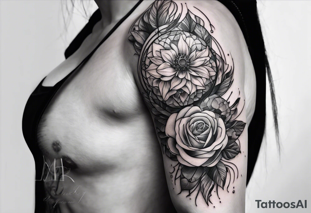lines back and arm combination tattoo idea