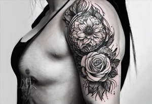 lines back and arm combination tattoo idea