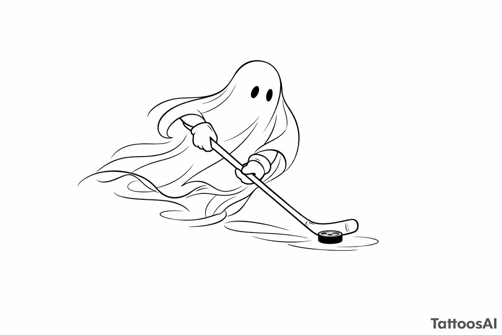 Single line drawing of a ghost stickhandling a puck on ice. tattoo idea