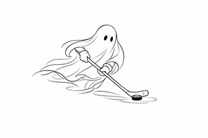 Single line drawing of a ghost stickhandling a puck on ice. tattoo idea