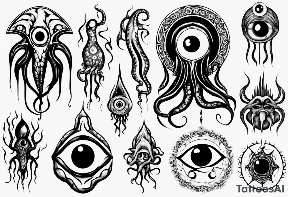 lovecraft them with eye and long tentacle tattoo idea