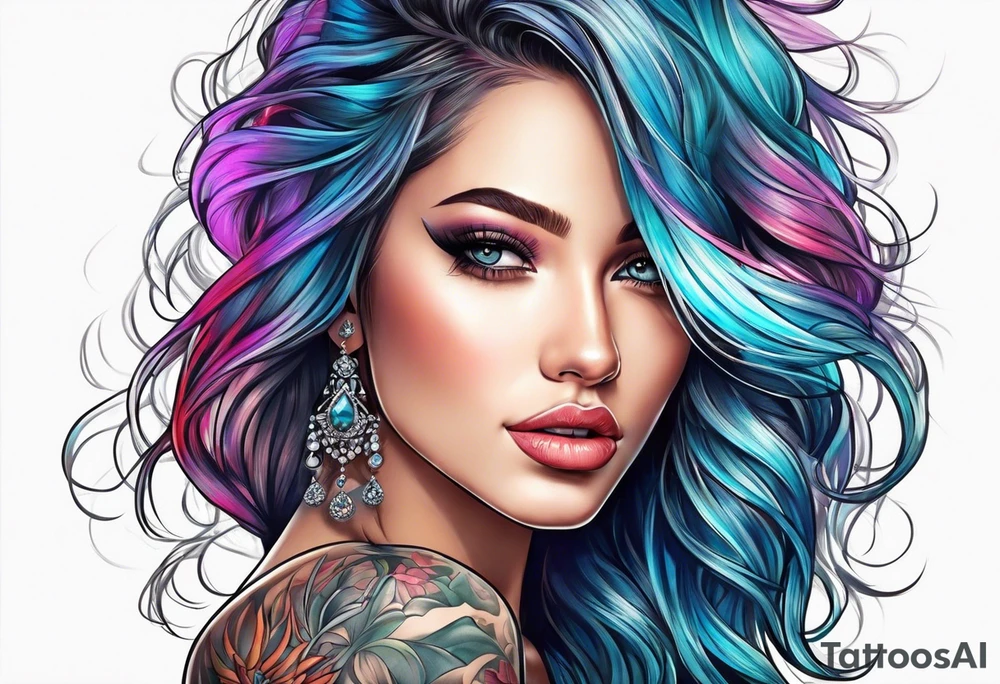 long hair lovely girl tattoo idea