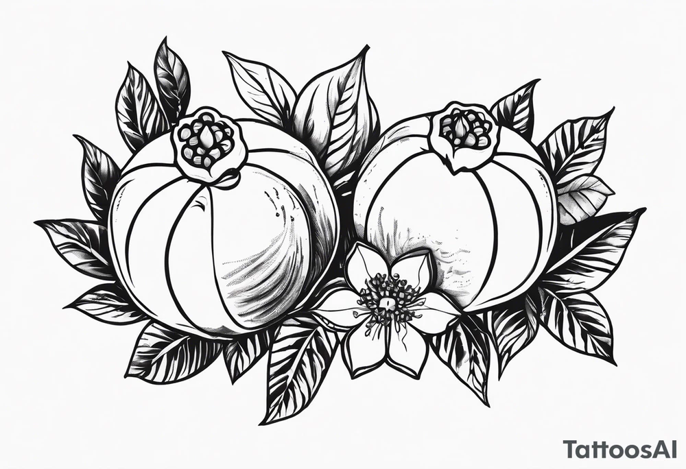 2 pomegranates with flowers small tattoo idea