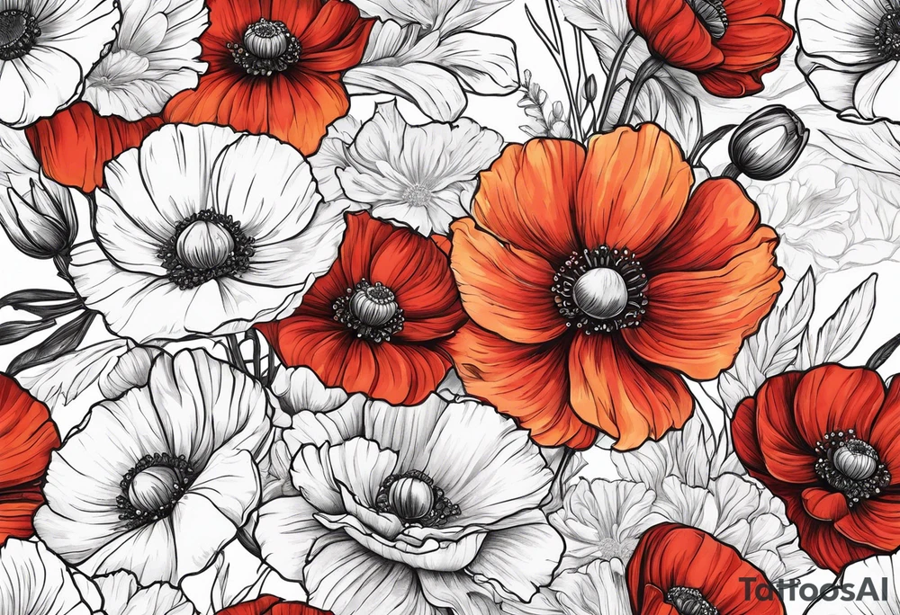 Cosmos's and  Poppy’s Bouquet tattoo idea