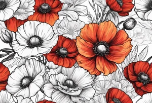 Cosmos's and  Poppy’s Bouquet tattoo idea