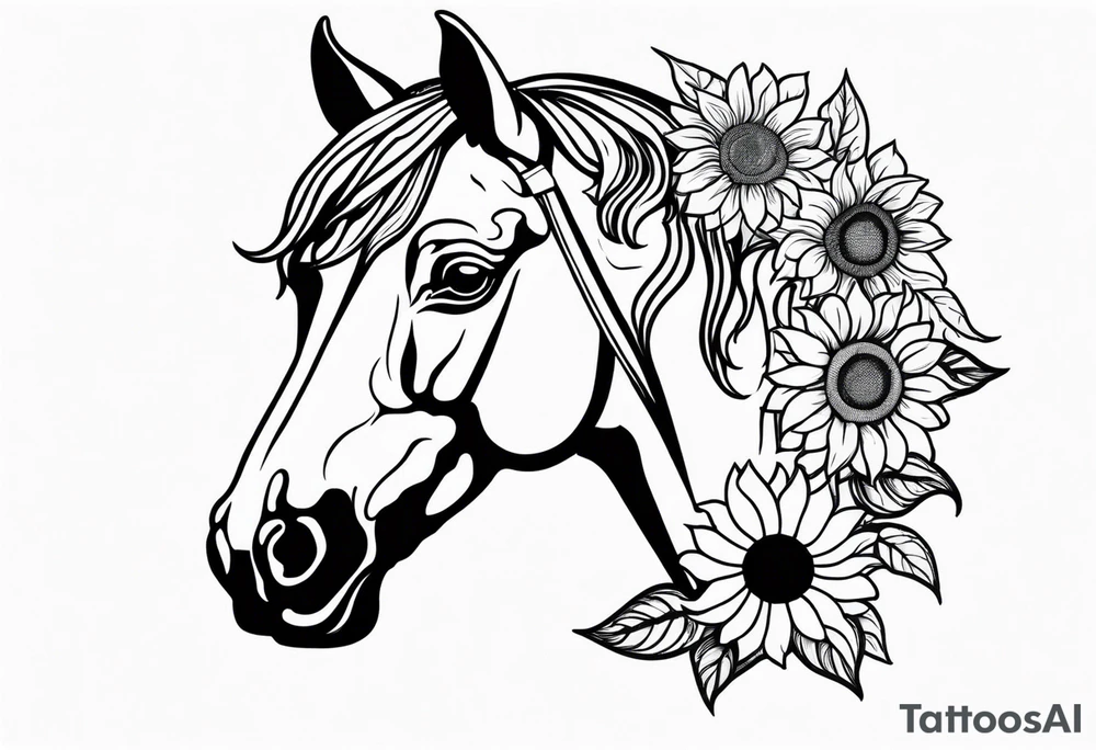 horse head with sunflowers tattoo idea