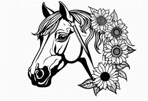 horse head with sunflowers tattoo idea