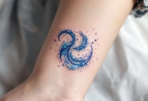 An ethereal Aries tattoo uses dots of light-blue and white to form the constellation in a dreamy galaxy swirl. tattoo idea