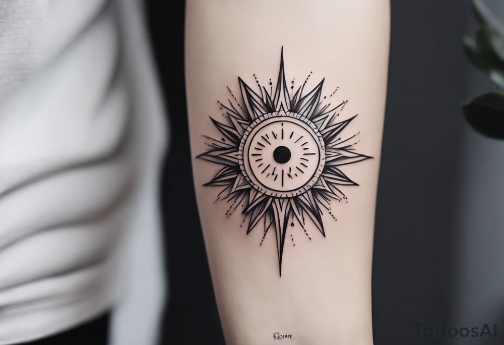 a mixture of minimalist/fine line/tribal/abstract
 tattoo design that is mainly minimalist with fine lines. unique Design of the sun that resembles a connection to the sun. It further resembles the sun's energy. Make it simple to draw and focus on the rays of sunshine
unique shape
simple design
more abstract 
do not put a face in the sun. do not generate full sun. 

let the tattoo be the energy of the sun tattoo idea