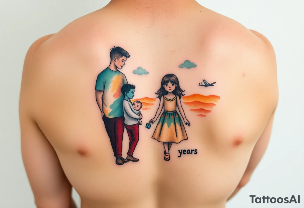 Family 2 parents, 1 baby boy, one 3-year girl wlking through the horizons tattoo idea