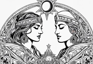 Twin flame with moon and sun tattoo idea