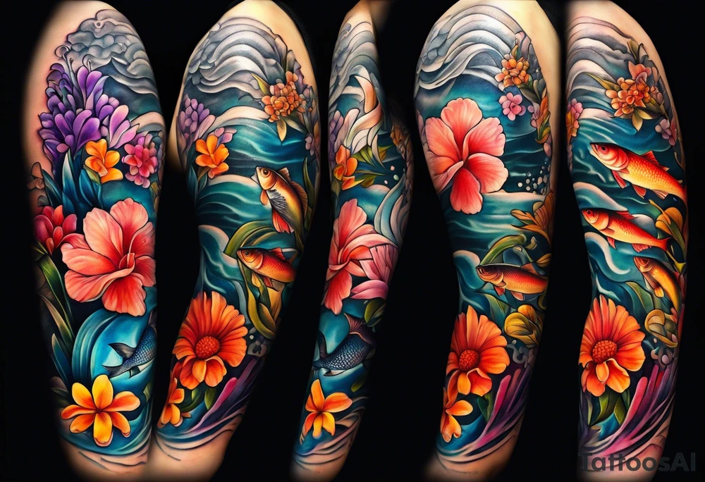 sea, night, flower, fish, republic dominicana tattoo idea