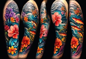 sea, night, flower, fish, republic dominicana tattoo idea
