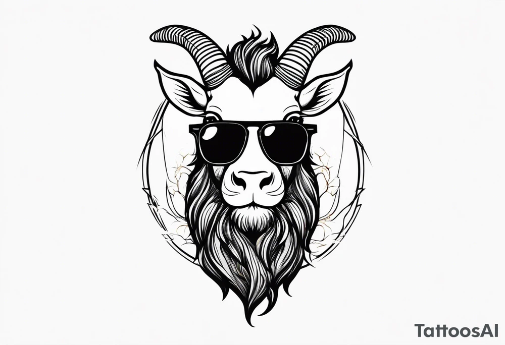 capricorn with beard and sunglasses tattoo idea