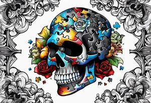 Skull with Autism Awareness Puzzle pieces. tattoo idea