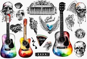 Music, guitar, harmonica, pick, dad, thunder, rainbow, tattoo idea