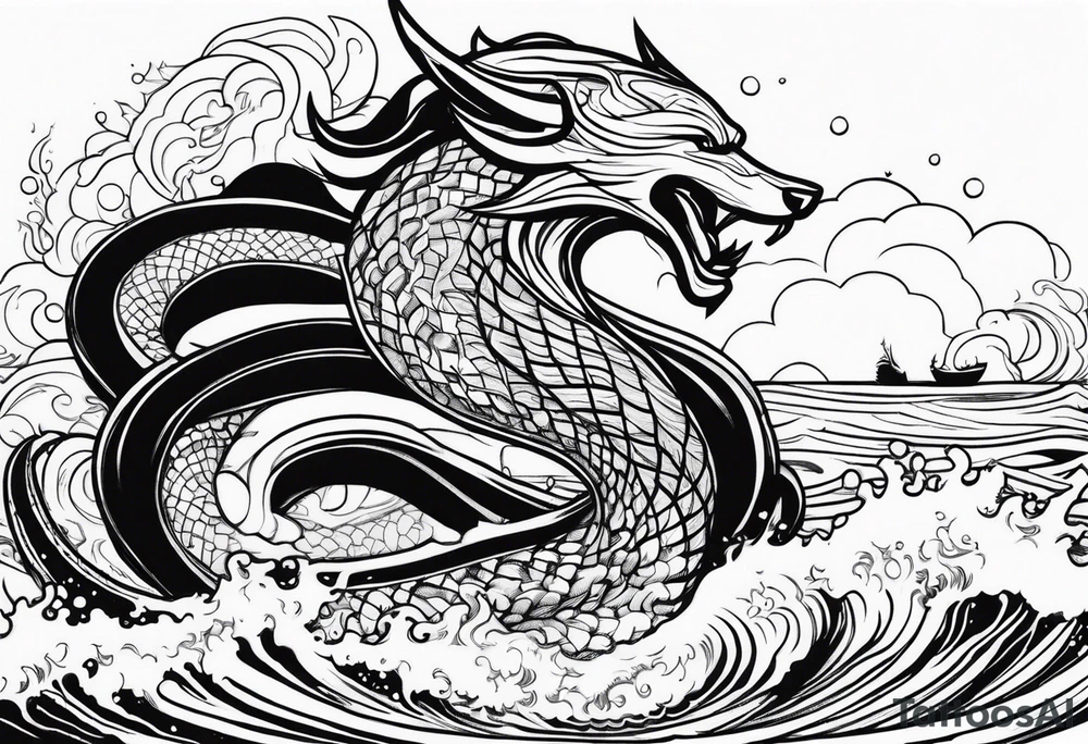 Thor getting eaten by the world serpent in the ocean tattoo idea