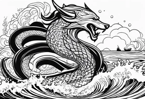 Thor getting eaten by the world serpent in the ocean tattoo idea