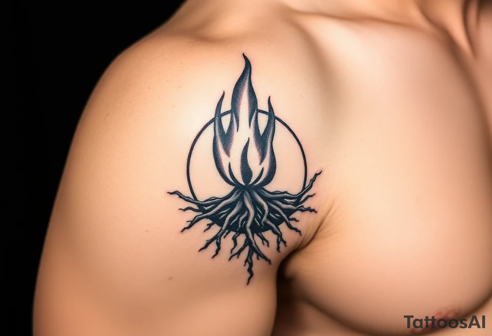 flame in a roots sphere, with a roots arch tattoo idea