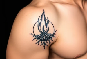 flame in a roots sphere, with a roots arch tattoo idea
