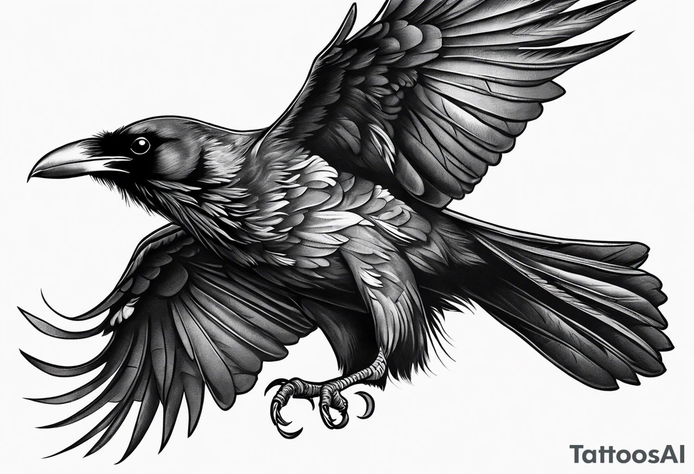 Raven, swooping towards camera, up angle tattoo idea