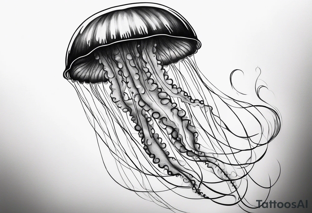 jellyfish with a small head and really long tentacles. Add clouds behind it like it’s floating in the sky tattoo idea