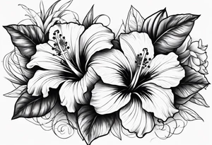 hibiscus and lily flowers in the background with an absent cross overlapping it tattoo idea