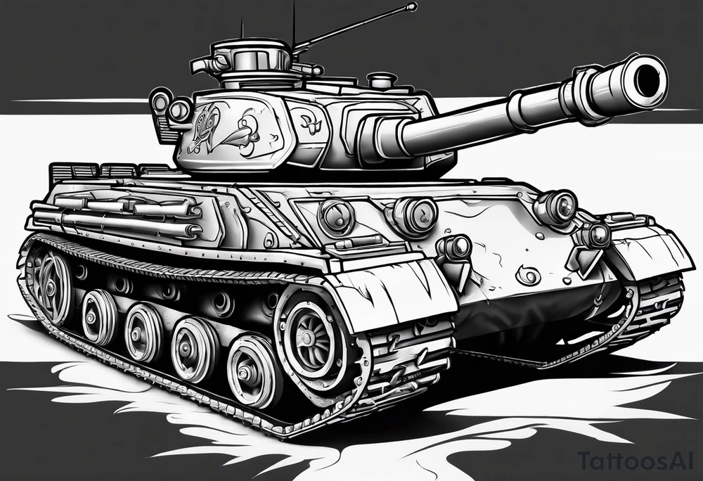 Cartoon tank with detailed treads/tracks tattoo idea