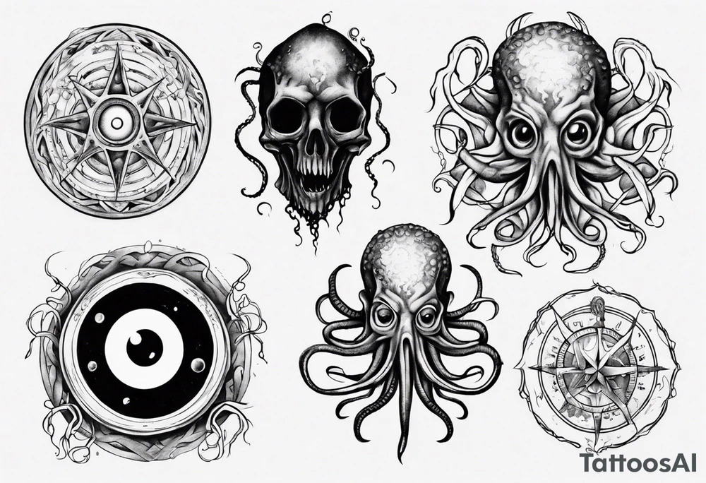 lovecraft long tattoo to put on the forearm, with eye and tentacle tattoo idea
