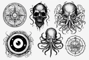 lovecraft long tattoo to put on the forearm, with eye and tentacle tattoo idea