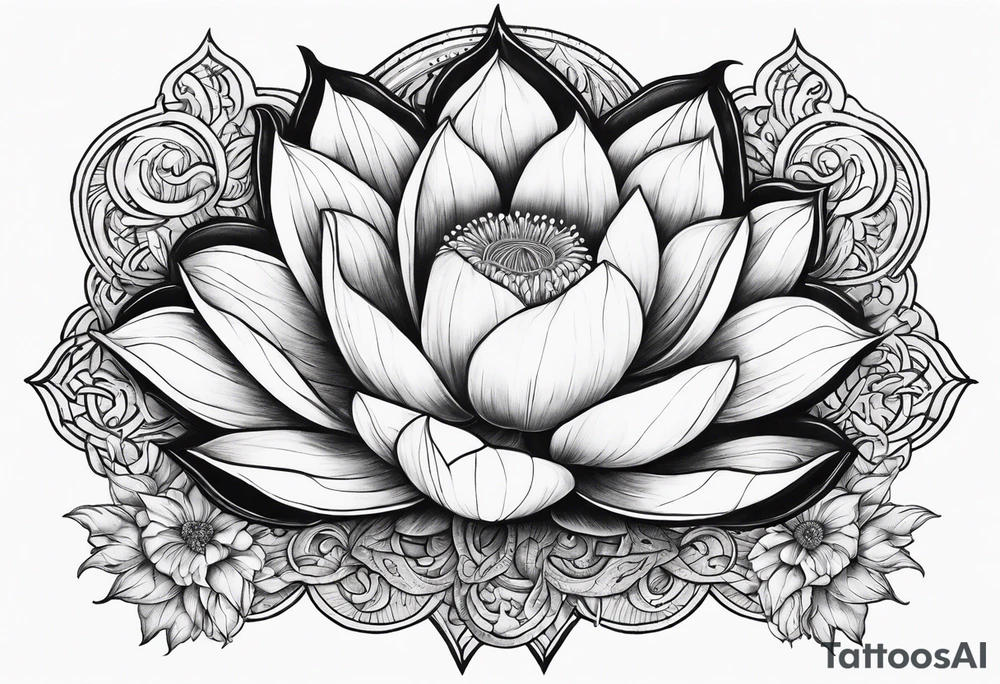 burning lotus flower with Aries zodiac sign tattoo idea