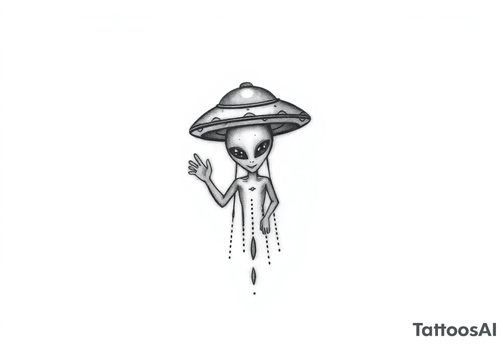 Small UFO get with a waving alien 👽 tattoo idea