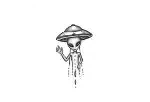 Small UFO get with a waving alien 👽 tattoo idea